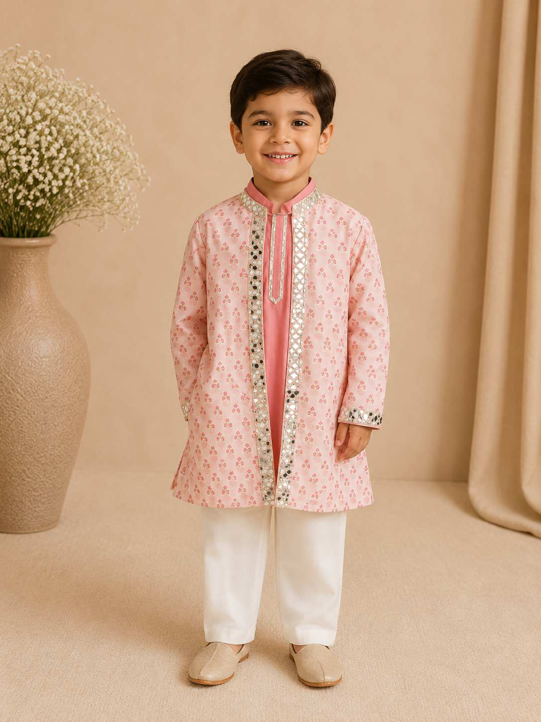 Blush mirror embroidered sherwani set for boys