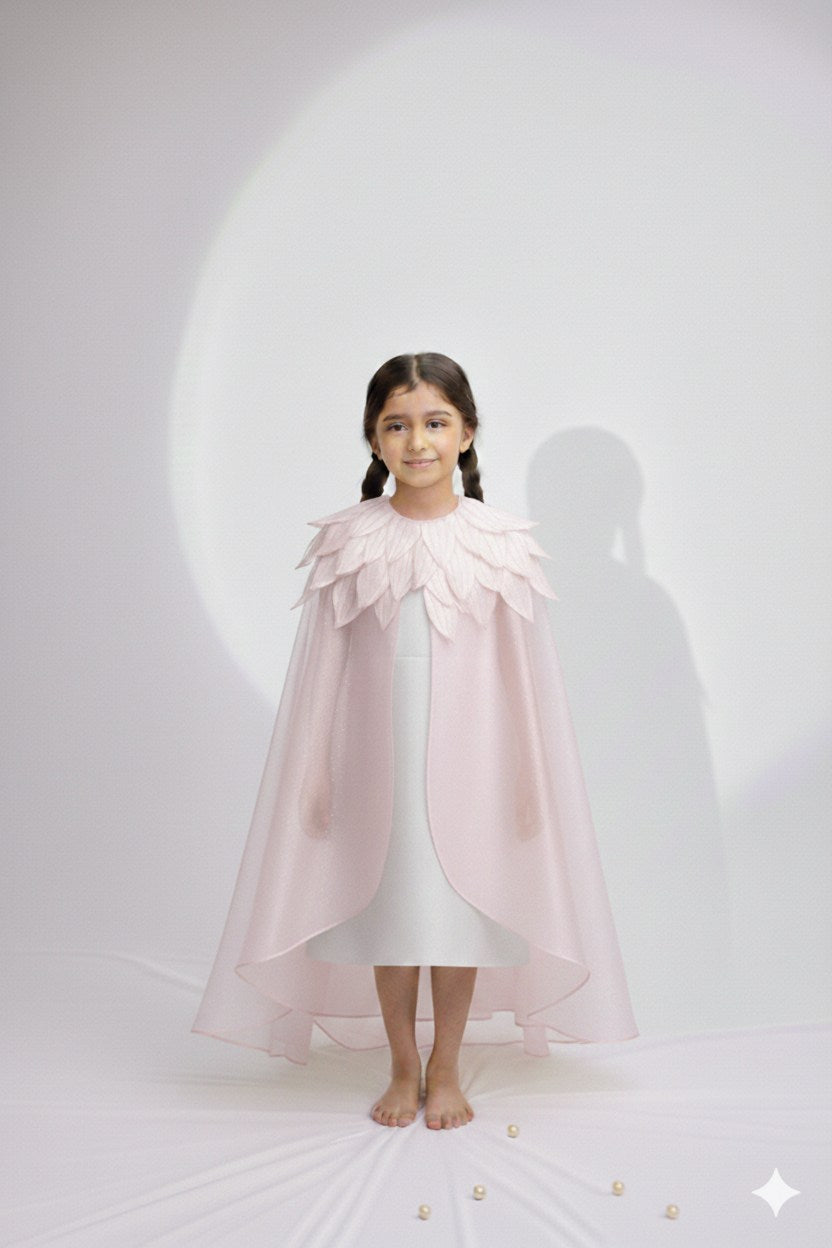 Handmade pink tissue petal cape and dress for infant girls