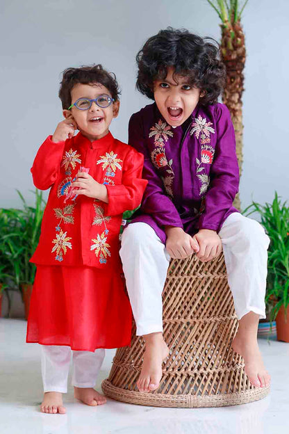 Purple traditional embroidered kurta set
