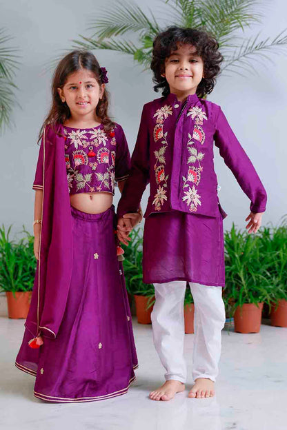 Purple traditional embroidered kurta set