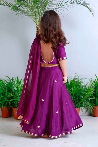 Purple traditional embroidered lehnga set for infant girls