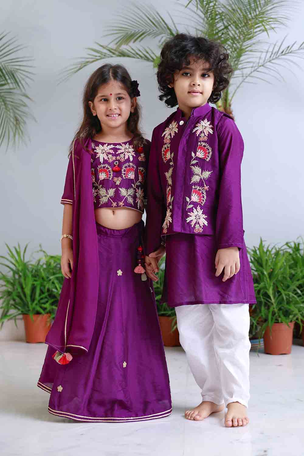 Purple traditional embroidered lehnga set