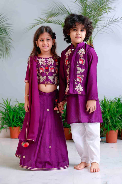 Purple traditional embroidered lehnga set