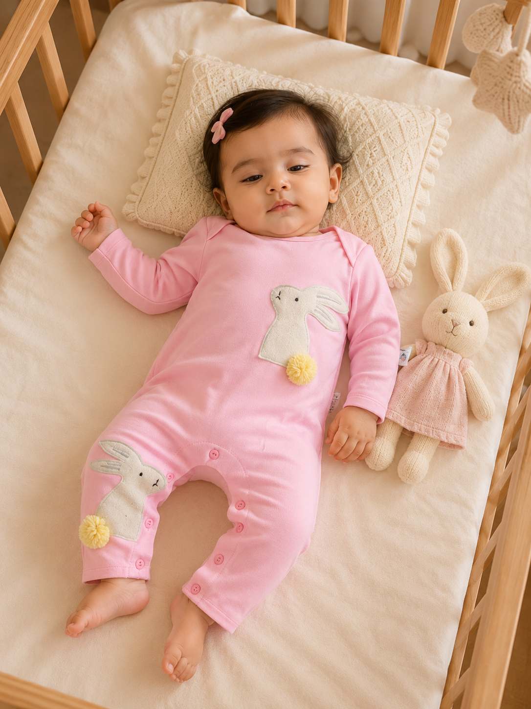 Fluffy embroidered bunny sleepsuit for girls