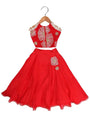red halter floral embroidery lehnga-1