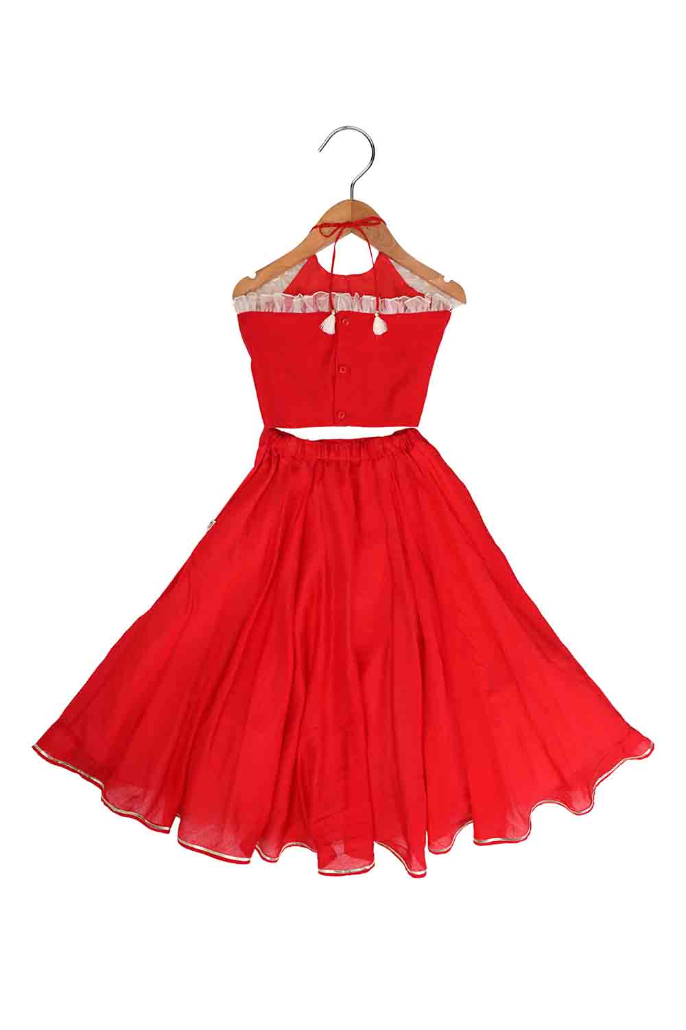 red halter floral embroidery lehnga-2