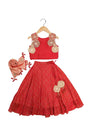 Red 3D foral lehnga set for girls