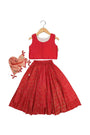 Red 3D foral lehnga set for girls