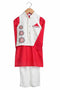 Red geometric motif embroidered bandhgala set for infant boys