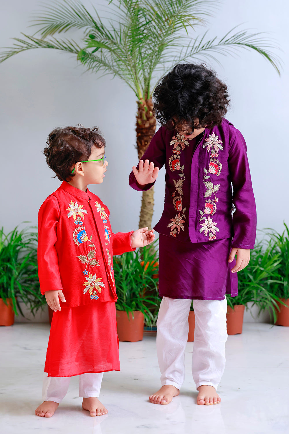 Red traditional embroidered kurta set