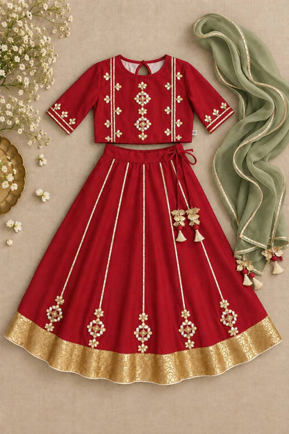 Ruby embroidered Gota lehnga for girls