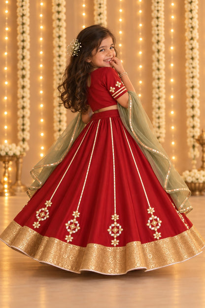 Ruby embroidered Gota lehnga for girls