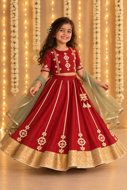 Ruby embroidered Gota lehnga for girls