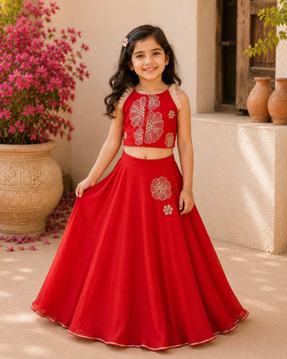Ruby floral embroidered lehnga for girls