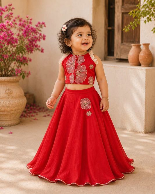 Ruby floral halter infant girls lehnga