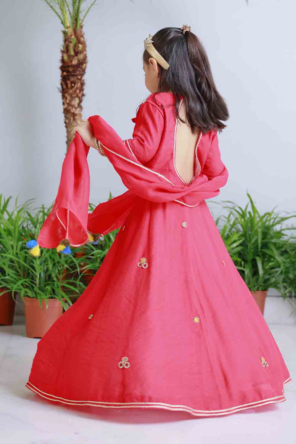 Red traditional embroidered lehnga set for infant girls