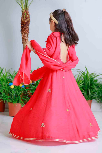 Red traditional embroidered lehnga set for infant girls