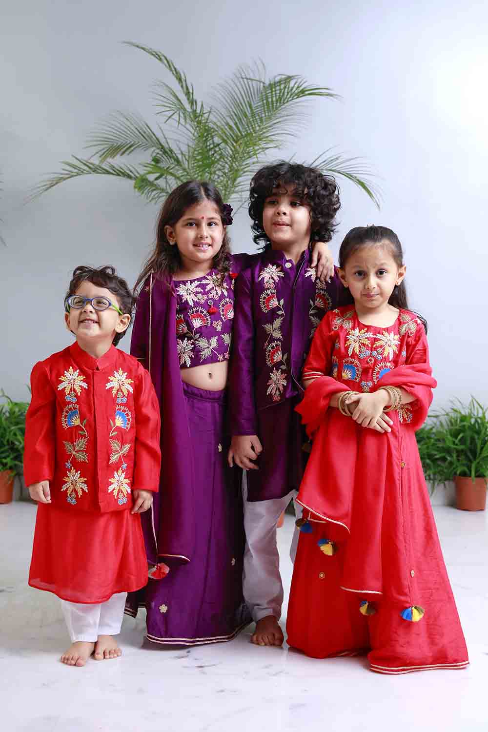 Purple traditional embroidered lehnga set
