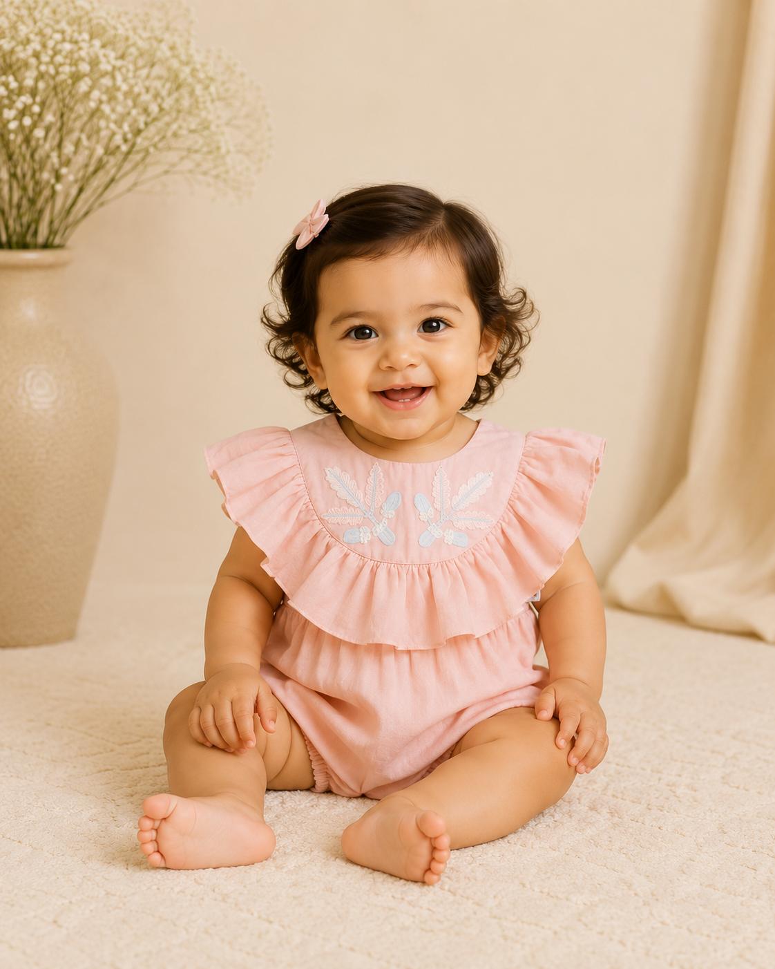 Blush ruffled infant girls romper