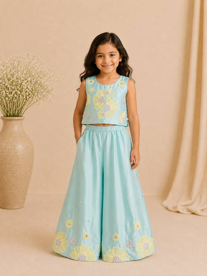 Turquoise floral embroidered co-ord set