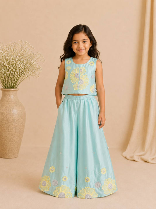 Turquoise floral embroidered co-ord set