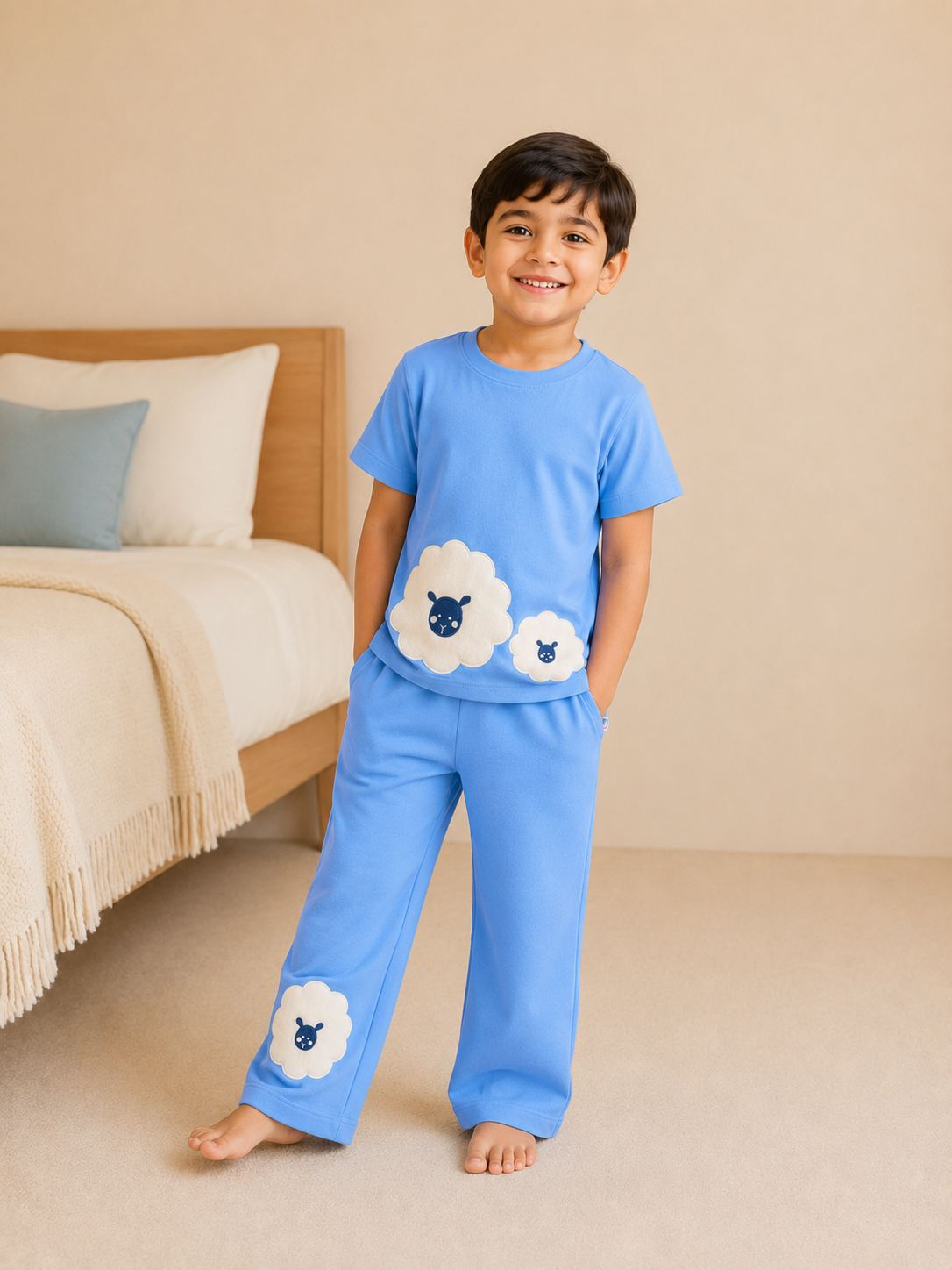 Fluffy embroidered sheep nightsuit for boys