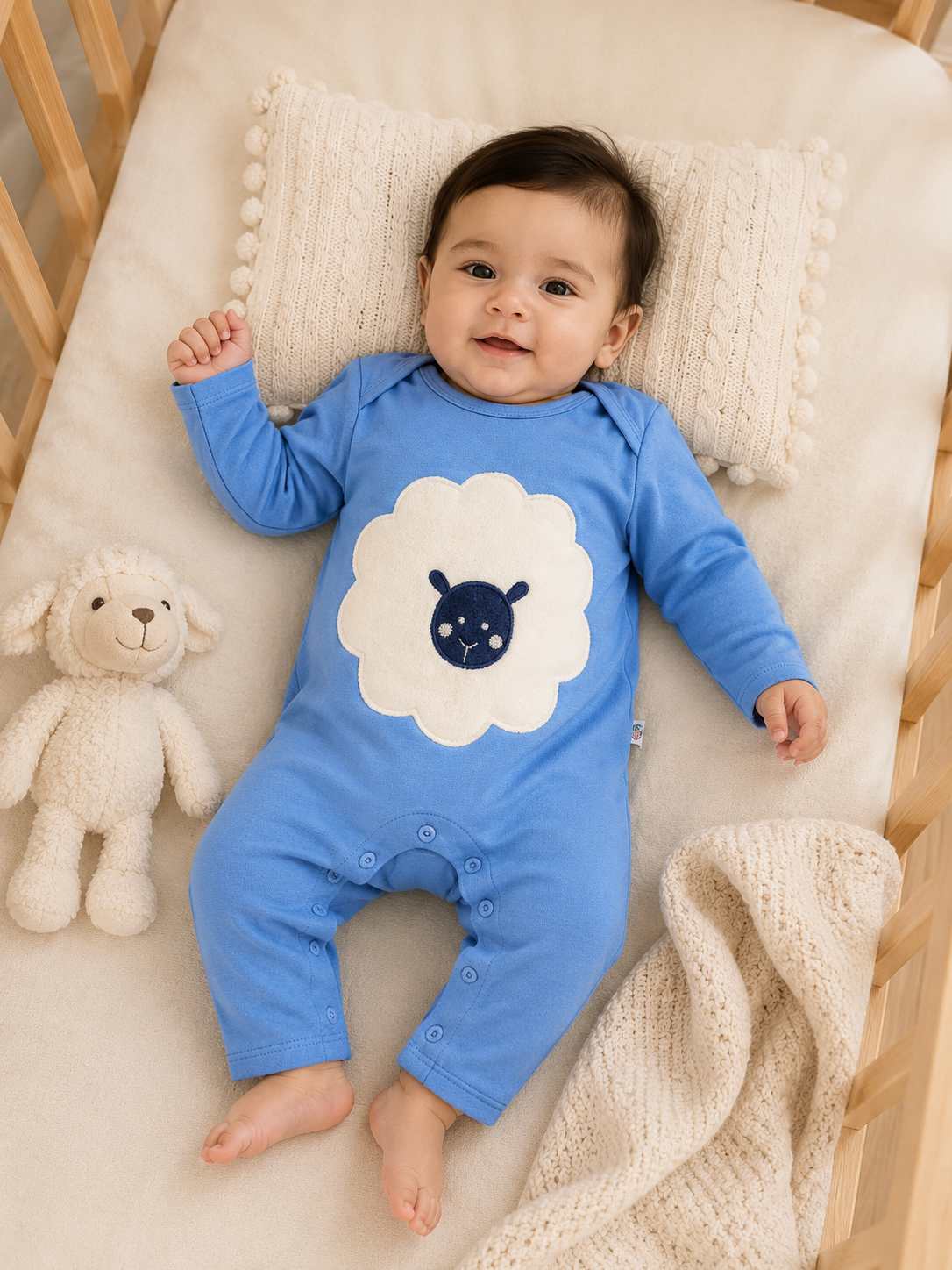 Fluffy embroidered sheep  sleepsuit for boys