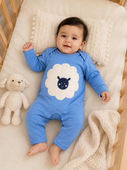 Fluffy embroidered sheep  sleepsuit for boys
