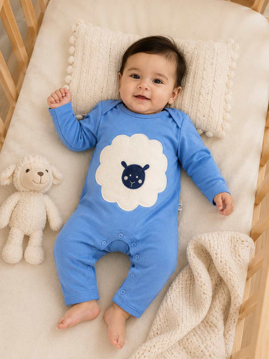 Fluffy embroidered sheep  sleepsuit for boys