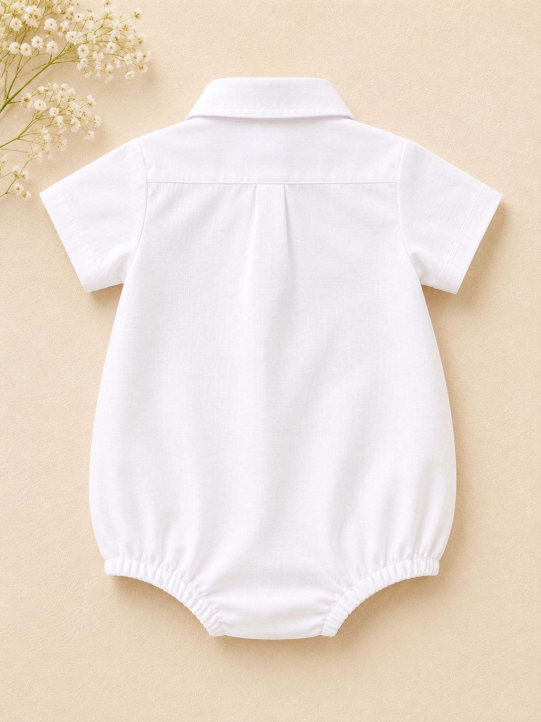 Solid romper with checkered bow tie-3
