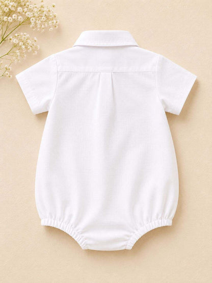 Solid romper with checkered bow tie-3
