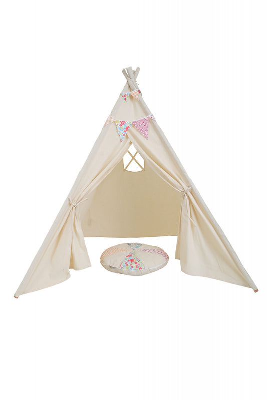 Cream, pretend play tee pee with matching bunting