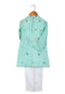 Turquoise mirror embroidered kurta set for infant boys