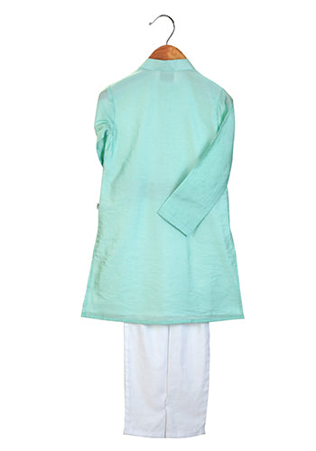 Turquoise mirror embroidered kurta set for infant boys