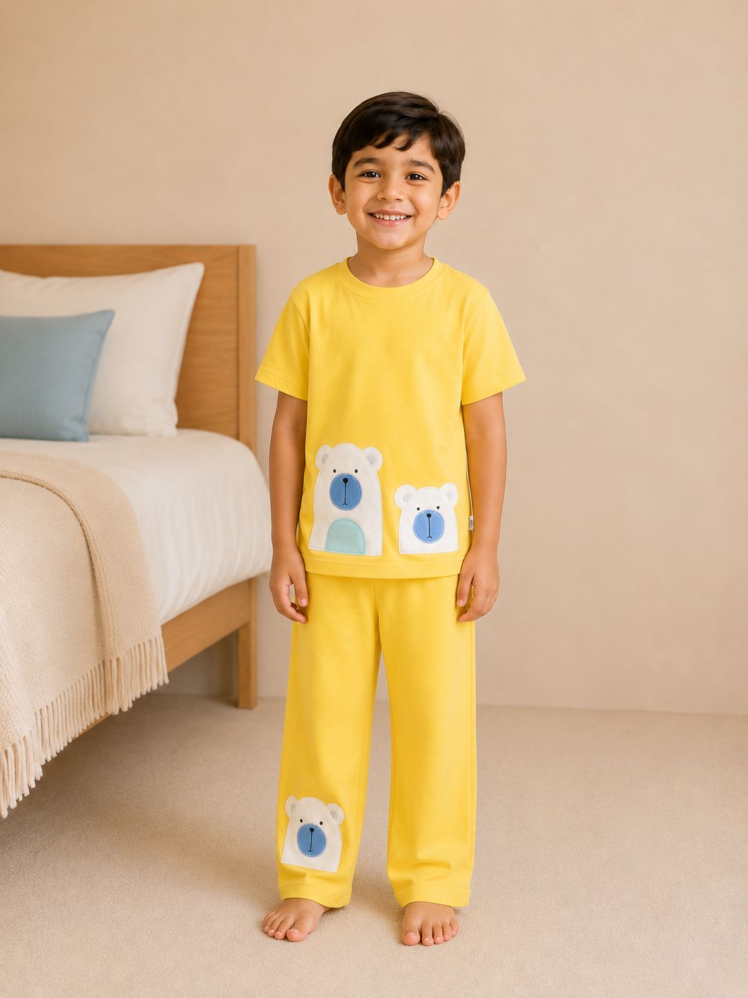 Fluffy embroidered teddy nightsuit- gender neutral