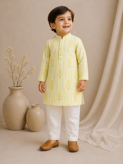 Lemon printed Kurta Set for infant boys